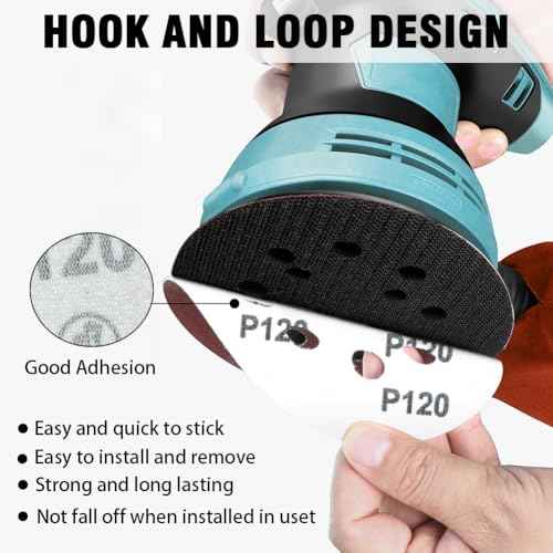52 Pack 5 Inch 8-Hole Hook and Loop Sanding Discs Sandpaper Red Round 120 Grit Sandpaper for Random Orbital Sander