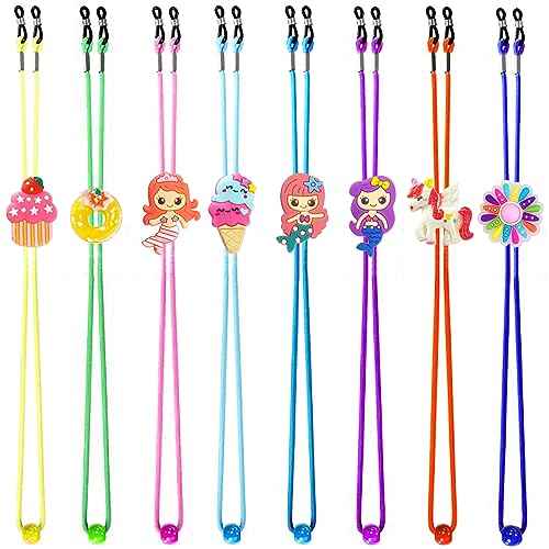 Tazimi 8 Pcs Kids Glasses Strap Mermaid Unicorn Dessert Elastic Anti-slip Eyeglass Straps Multicolor Glasses Retainer Holder Chain for Girls