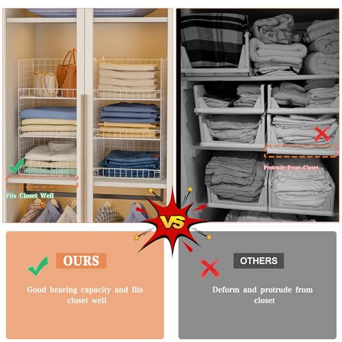 Yociyoga 6-Tier Stackable Closet Organizer Shelves White - Foldable Clothing Storage Bins