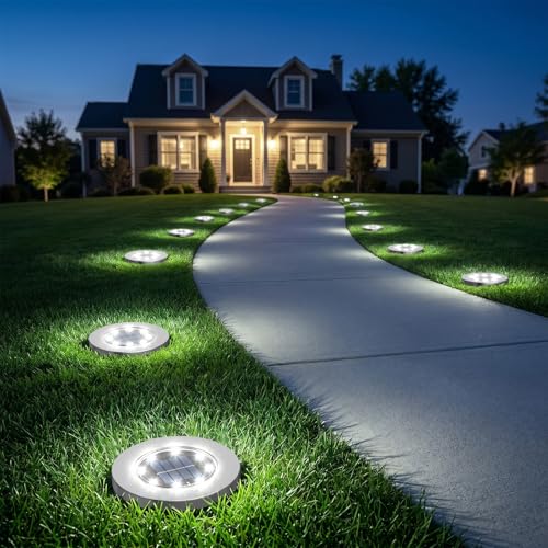 INCX Solar Ground Lights Waterproof Outdoor Garden Lighting - Cold White 12 Pack