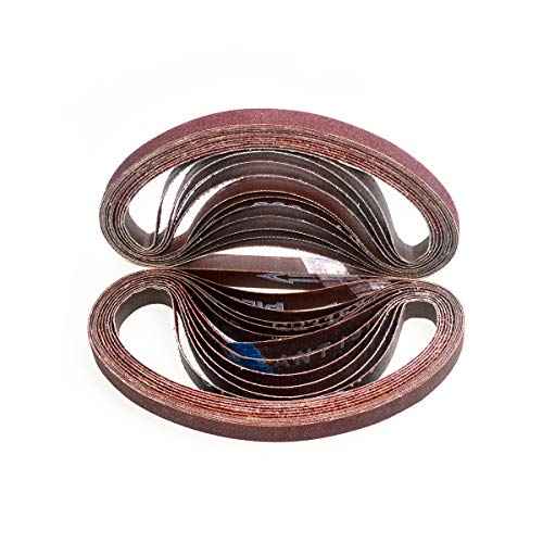 1/2 x 18 Inch Aluminum Oxide Sanding Belts, 4 Each of 40/60/80/120/180/240 Assorted Grits Abrasive File Belts for Air Belt Sander, 24-Pack