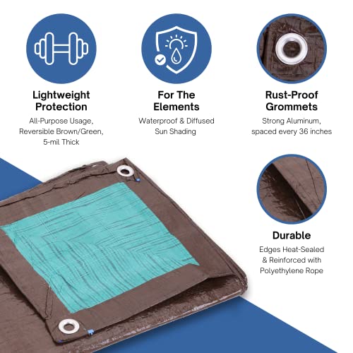 Kotap 12x16 ft Waterproof Multi-Purpose Tarp - Reversible Brown/Green Cover