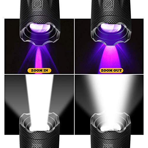 Blacklight Flashlight Kit, 2 in 1 LED UV 395nm Blacklights with 500LM Highlight, 4 Modes, Ultraviolet Torch Light for Pet Urine/Scorpion Detection/Night Fishing/Travel/Camping