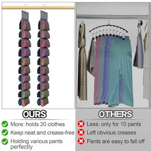 2 Pack Legging Storage Organizer- Hanging Closet Organizer System Clothes Closets Holder with 20 Roll Independent Compartments for Yoga Leggings T-Shirts Bras Socks Pants Tank Top Towel(Grey)