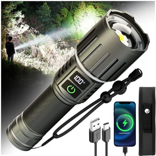 Victoper Rechargeable Flashlight, Titanium 5 Modes Zoomable Flash Light, Bright Real 1500 High Lumens Flashlights, LED Power Display Tactical Flash Lights Holster for Camping Hunting Essential Men