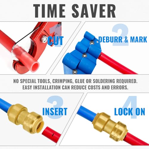 SUNGATOR 1/2 Inch Brass Push Fittings Coupling - 12 Pack, Easy Connect Plumbing
