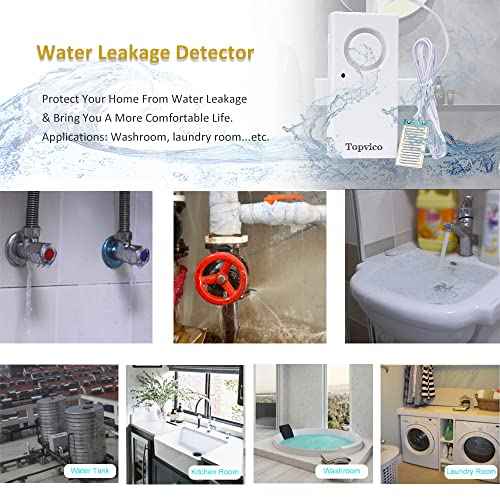 Topvico Water Sensor Alarm for Home, Sump Pump, Basements, RV Water Heater Leak Detector, Overflow Moisture Flood Sensor, 120dB Work Alone Battery Operated, 1 Pack