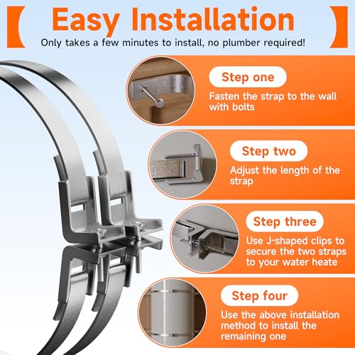 2 Sets Universal Water Heater Earthquake Strap Kit for Up to 80-Gallon Tanks – Secure Mounting Brackets with Install Accessories