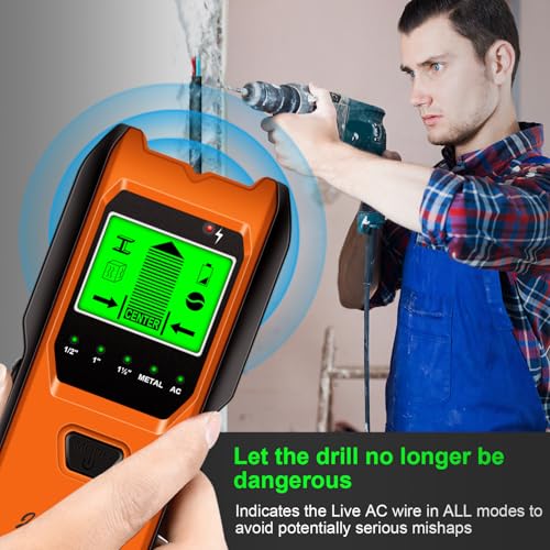Jurgen K 5-in-1 Wall Stud Finder - Tropical Orange, Metal & Pipe Detector with LCD Display