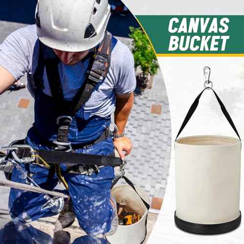 1 Pack Utility Canvas Tool Bucket 15" x 12" All Purpose Canvas Bucket Bag, Truck Tool Organizer with Plastic Bottom Metal Hook for Store Work Accessory, Load Capacity up to 150 Lbs (White)