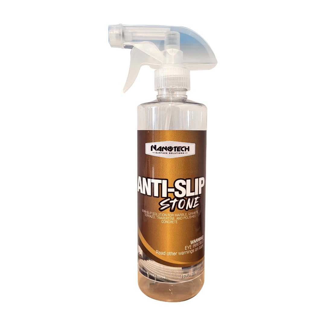 Nanotech Surface Solutions Anti Slip Stone -Reduces Slip & Fall Accidents Due to Wet Floors- Interior Exterior- Works in Minutes- For Travertine, Granite, Marble, Terrazzo, Slate (16 Oz.)