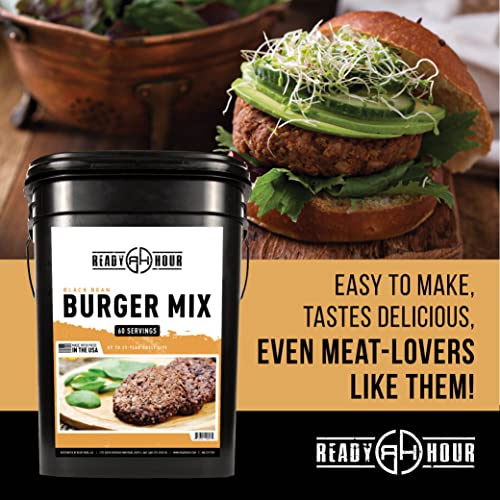 Ready Hour Black Bean Burger Mix - 25-Year Shelf Life, Vegan Emergency Food Supply, Includes 10 Resealable Pouches, 60 Servings