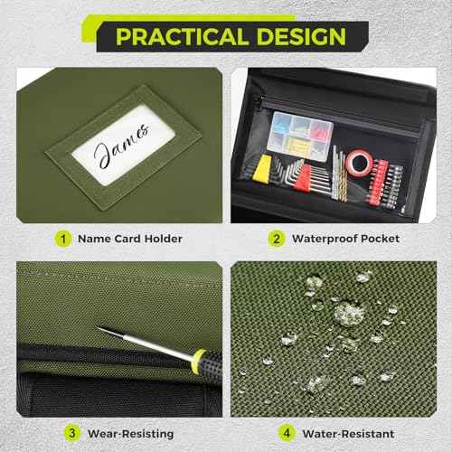 Heavy Duty Tool Bag 16-Inch, 46 Pockets Electrician Tool Bag for men with Hard Bottom & Waterproof Pocket, 1680D Tear-Proof Toolbox Organizer for HVAC Mechanic, Father Day Dad Birthday Gift