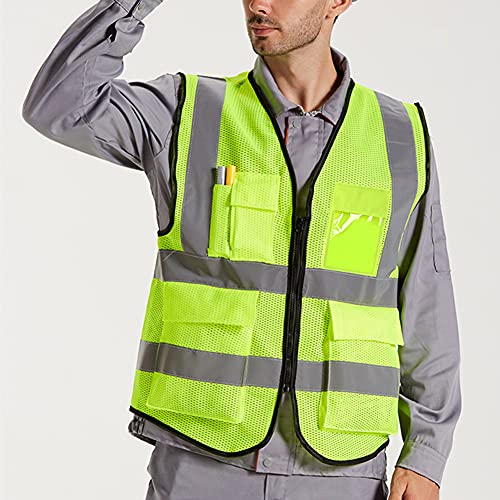 XIAKE Yellow Mesh Reflective Safety Vest for Men & Women Class 2 ANSI Standard Large