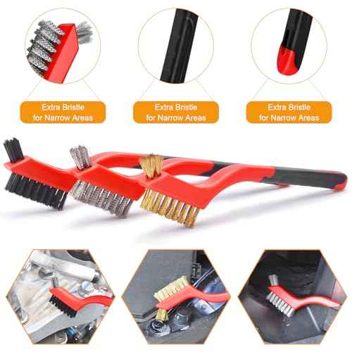 6Pcs Wire Brushes for Cleaning Rust, Small Wire Brush, Wire Wheel for Drill Steel Brush for Cleaning with Nylon, Brass, Stainless Steel, and Carbon Steel Bristles - 7-Inch Handle & 1/4-Inch Hex Shank