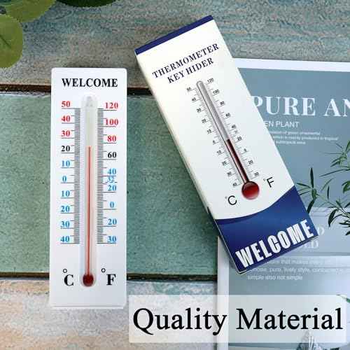 Hide A Key Outside Thermometer Decorative Key Hiders Holder Containers Lockbox for House Spare Keys Cabinet Outdoor Secret Compartment Items Safe Storage Yard Garden Indoor Geocaching