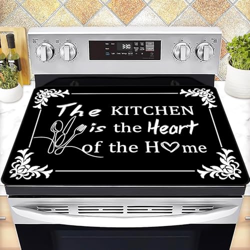 ENCHAN Black 28x20 Inch Glass Stove Top Cover Protector, Heat-Resistant Rubber Counter Mat