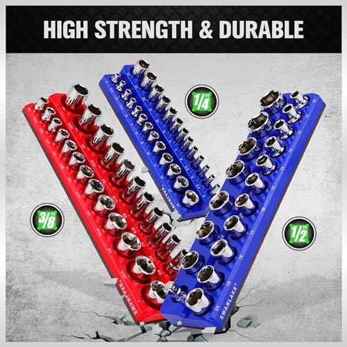 Magnetic Socket Organizer Set, 6PCS Socket Holder, 1/4", 3/8", 1/2" Sockets Holds 143 Pieces Magnetic Sockets Trays (Blue&red, 6 Pcs)