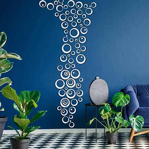 Shappy 72 Pieces Removable Round Mirror Wall Decal Circle Wall Mirror Stickers Silver Acrylic Decals for Living Room Bedroom Home Wedding Office Home Decor, 2.5-13.5 cm