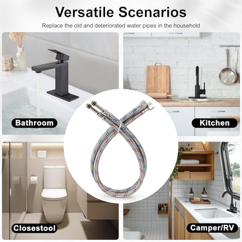 Midanya 32-Inch Stainless Steel Sink Hose 3/8” Female x M10 Male Faucet Supply Line - Pack of 2