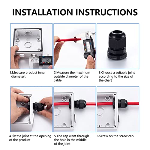 AIRIC 1/2" NPT Waterproof Cable Glands - Strain Relief Connectors, Pack of 12