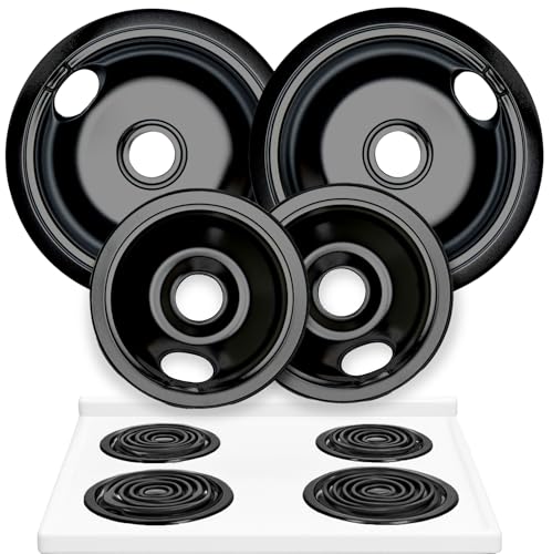 Linda's Essentials 4-Pack Electric Stove Drip Pans 6in & 8in, Frigidaire/Kenmore Compatible (Black)