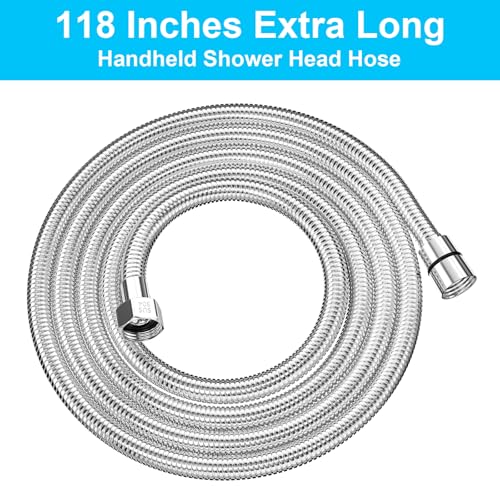 TEELLA 118 Inch Extra Long Stainless Steel Shower Hose Handheld Shower Head Extension