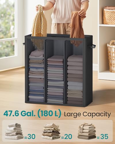 SONGMICS 160L 4-Compartment Laundry Sorter with Lid - 47.6 Gallon Capacity (Black, 180 L variant)