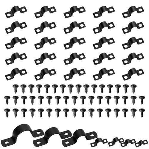 25 Set 3/8"(10mm) Two Hole Pipe Strap Clamp, Carbon Steel Rigid U Bracket Clamps U-Tube Strap Clamp Conduit Clamps with Self-Tapping Screws for Pipe Fixing, Black