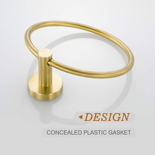 USHOWER 2 Pack Brushed Gold Towel Ring, Hand Towel Holder for Bathroom Wall Mounted, Durable 304 Stainless Steel, Modern Style
