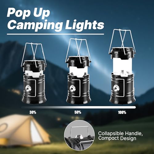 Lichamp Portable Solar Camping Lantern & USB Rechargeable LED Flashlight 4-Pack