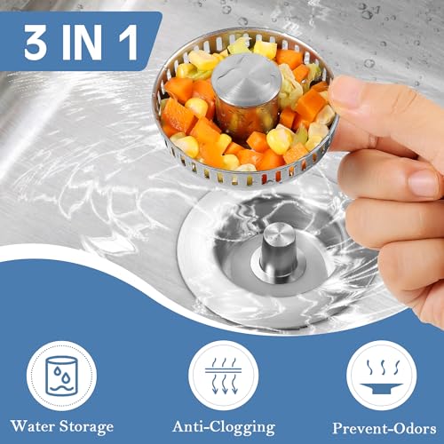 TGOSOMT Brushed SUS 304 Kitchen Sink Drain Stopper & Strainer 3-in-1, 1 Pack