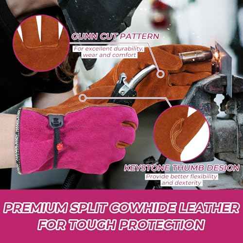 HANDLANDY Leather Work Gloves for Men and Women, Utility Tough Cowhide Glove
