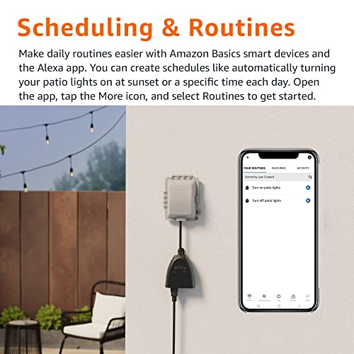 Amazon Basics Outdoor Smart Plug with 2 Independent Outlets, Alexa Compatible, Weather-Resistant