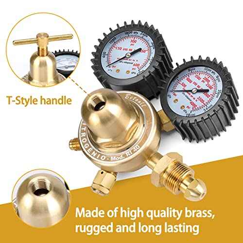 BETOOLL Nitrogen Regulator - Nitrogen Gauge with 78.7" Hose, 0-600 PSI Delivery Pressure Equipment Brass Inlet Outlet Connection Gauges