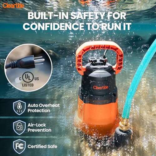 Cleartide 1/2 HP Submersible Utility Water Pump - 3060 GPH Sump & Pond Pump