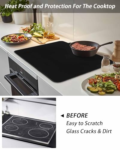 PIEPLE 24x21 Black Heat-Resistant Glass Cooktop Protector | Stovetop Cover Mat