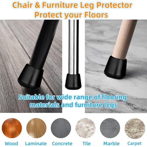 Furnigear 1 Inch Rubber Chair Leg Tips Caps Black 12 Pack - Floor Protectors