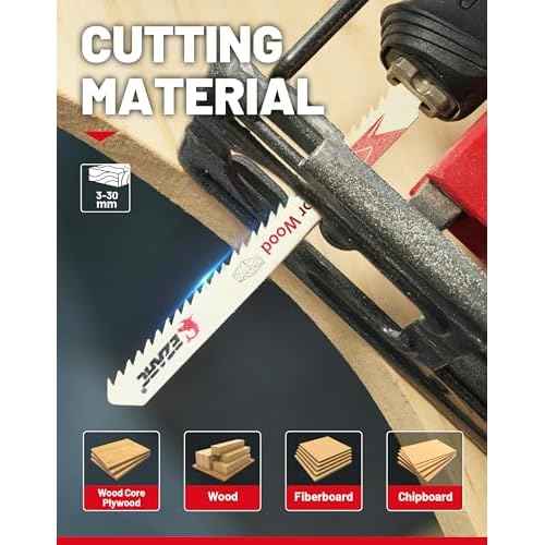 EZARC 10PCS Jigsaw Blades T101B Jig Saw Blades Set for Wood Clean Cutting Assorted T-Shank Replacement 10 TPI Curved & Scrolling Cutting