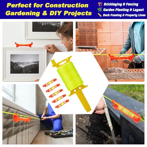 #18 Mason Line String, 540 Feet Braided Nylon Twine with 5 Built-in Levels, High-Visibility String Line for Construction, Gardening, DIY, and Outdoor Projects (Fluorescent Yellow)