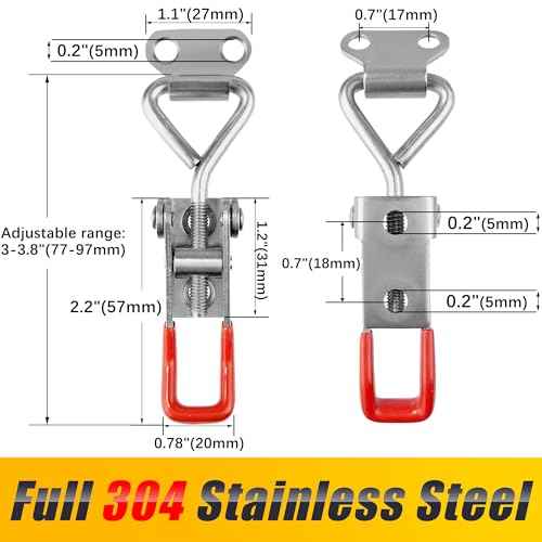 2 Pack Toggle Latch Clamp 4001 Adjustable 304 Stainless Steel Toggle Hasp Latches for Smoker Lid Jig Freezer Door Cooler Box Case Trunk Draw Chest, Quick Release 330Lbs Holding Capacity
