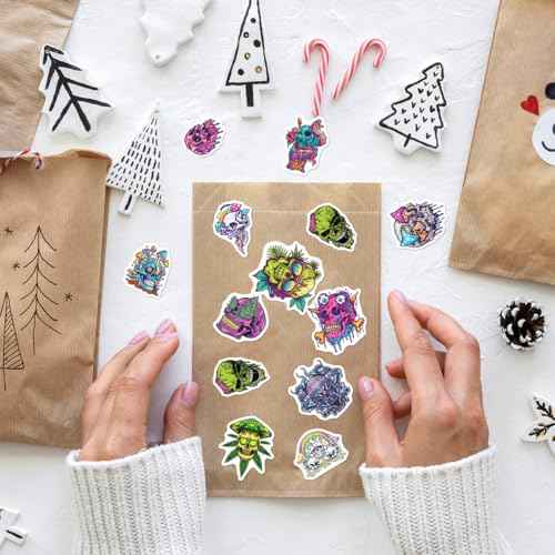 Psychedelic Skull and Trippy Mushroom Artwork 50pcs Stickers Pack Vinyl for Laptop Skateboard Guitar Water Bottle Helmet Decoration Wall Bike Hat Hard Phone Case Car Bottles