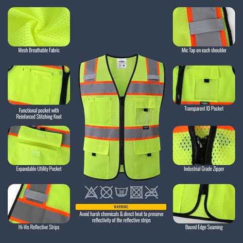 JKSafety Safety Vest for Men Women Hi Vis Relfective Vest with Pockets High Visibility Meet ANSI Standard