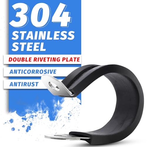 36PCS 1/2" Double Cable Clamps 304 Stainless Steel with Upgraded Riveted Reinforcement. Rubber Cushioned Insulated Loop Clamps for Pipe and Metal Wire