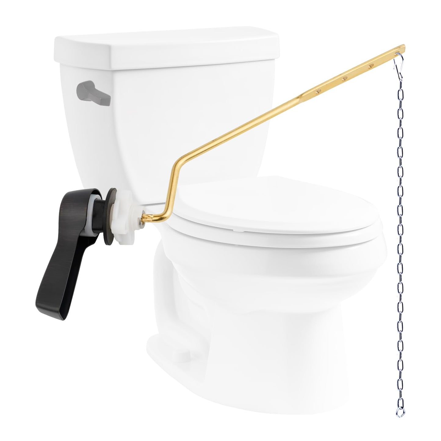 Hibbent Universal Metal Side Mount Toilet Handle Replacement Kit, Brass Toilet Flush Tank Lever with Stainless Steel Flapper Chains for Most Toilets, Oil-Rubbed Bronze