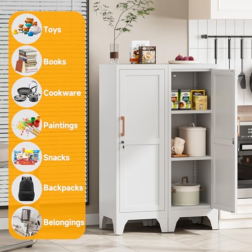 Firstsky 46 Inch White Metal Locker - Lockable Storage Cabinet with Adjustable Shelves & Vintage Handle (1 Piece)
