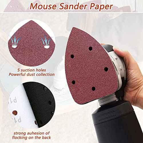 ZEHIQ Mouse Sander Sandpaper, Palm Mouse Sander Pads, Detail Sandpaper Assortment 40 60 80 120 240 320 Grits for Wood Furniture, Metal (60Pcs)