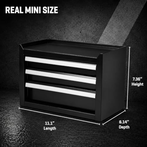 Mini 3-Drawer Steel Tool Box Black - Compact Portable Organizer