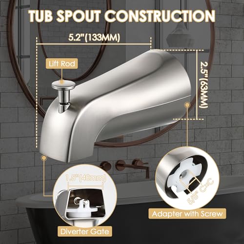 Enhon Brushed Nickel Slip-On Tub Spout with Diverter for 1/2" Copper Pipe - Model 1