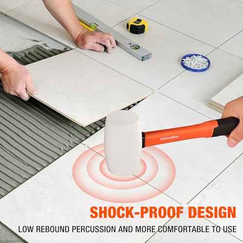 ValueMax 16oz Rubber Mallet Hammer, Fiberglass Handle, Solid Head, Rubber Mallet for Flooring, Tent Stakes, Woodworking, Camping, Soft Blow Tasks without Damage, White